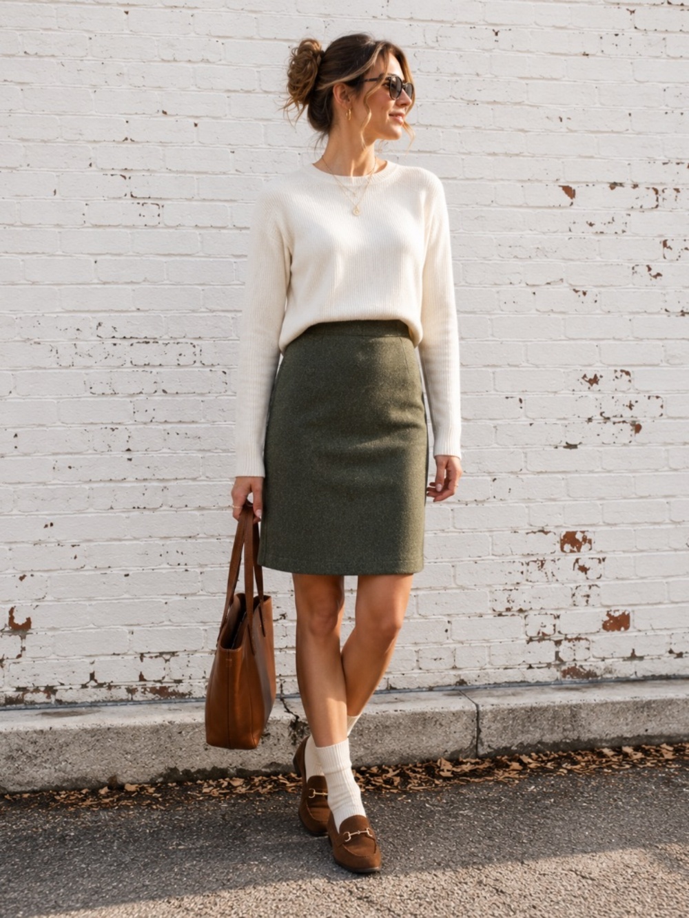 VTG Olive Green Wool Blend Cashmere Lined A-Line Skirt | Quiet Luxury SZ 8